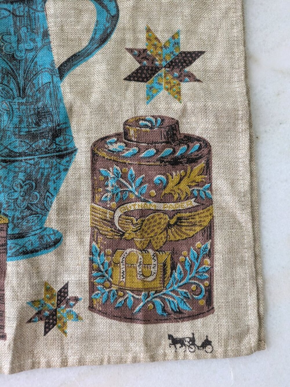vintage TEAPOT & CANNISTER linen kitchen tea towel - Picture 4 of 5